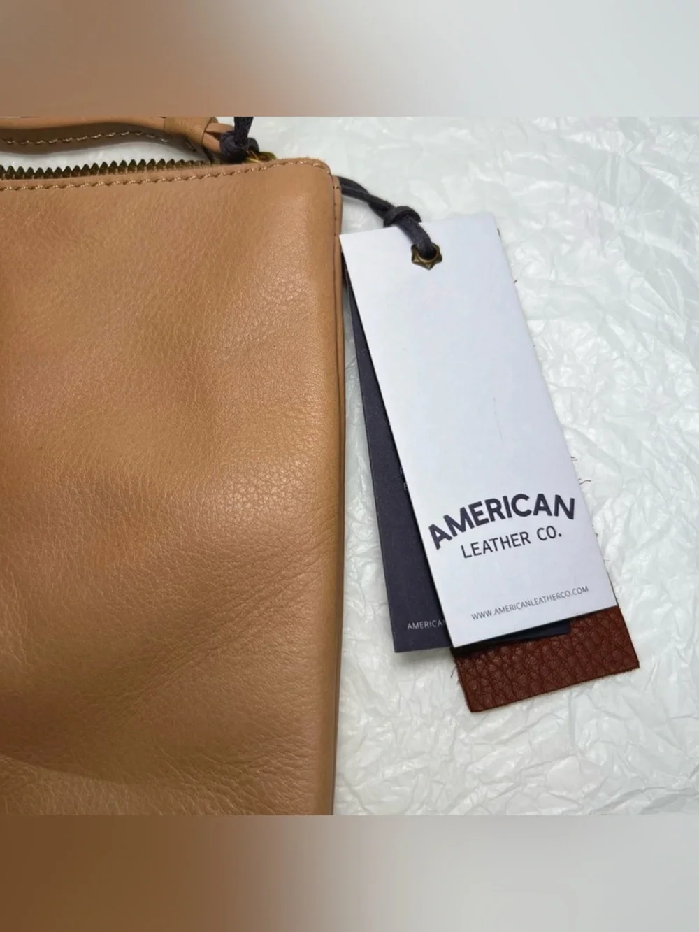 American Leather Monogram T Zip Clutch Wristlet Brown Leather  NWT